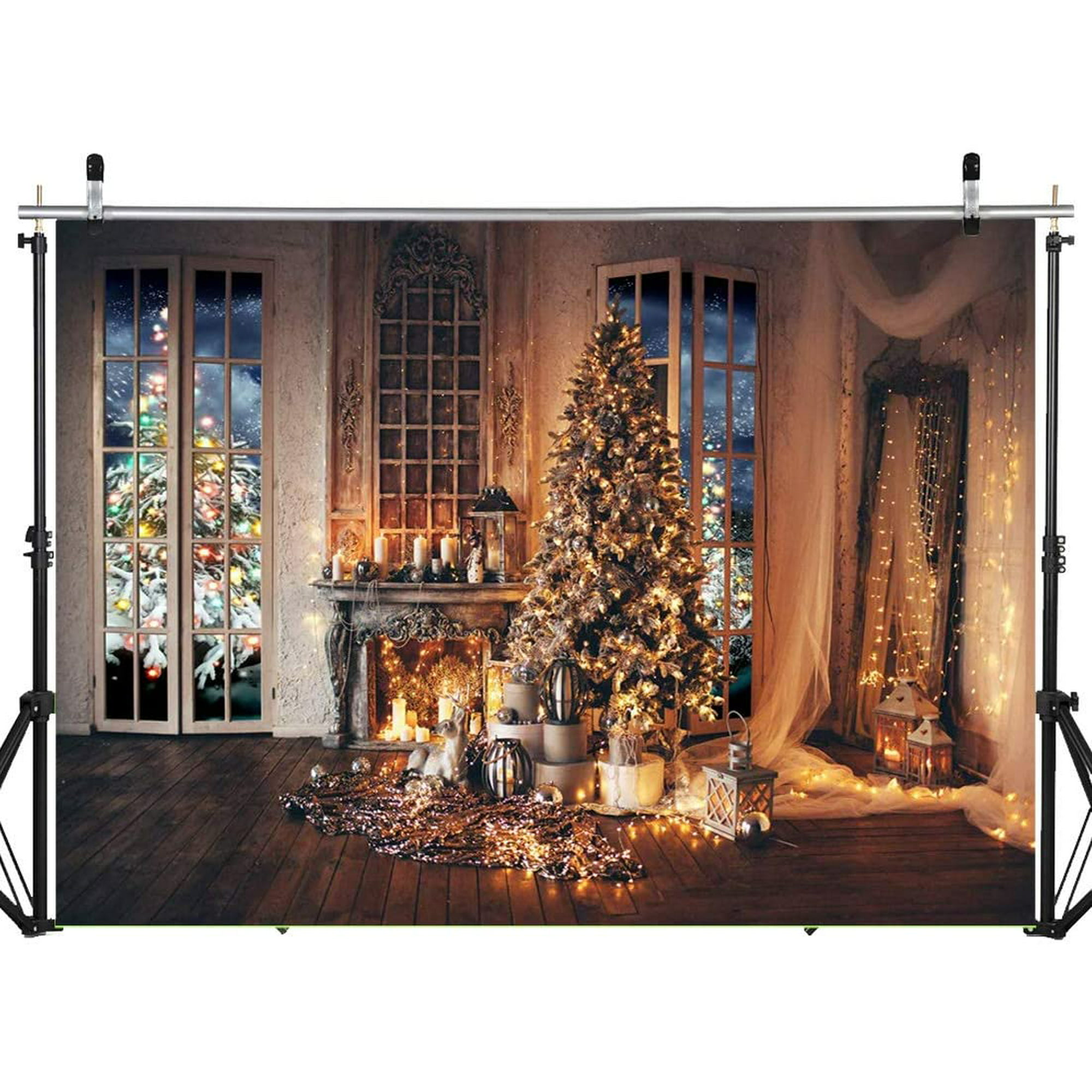 Vinyl 8x6ft Merry Christmas Backdrop Photography Background Christmas Tree Decorations Christmas Decorations Indoor Fireplace Festival Party Backdrop Studio Props 
